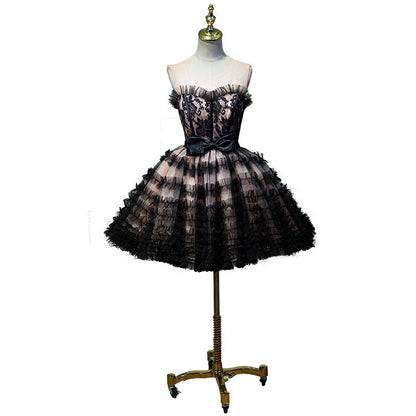 Solvbao Lovely Pink and Black Short Party Dress with Bow, Cute Black Homecoming Dresses