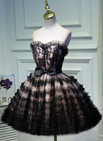 Solvbao Lovely Pink and Black Short Party Dress with Bow, Cute Black Homecoming Dresses