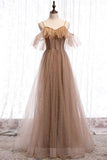 kamahe Formal Long A-line Tulle Prom Dresses Lace Up Simple Evening Dresses