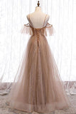 kamahe Formal Long A-line Tulle Prom Dresses Lace Up Simple Evening Dresses