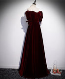 kamahe Modest Charming Burgundy Long Prom Dresses Vintage Evening Dresses With Bowknot