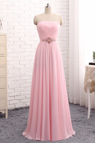 kamahe Elegant Strapless A-line Pink Chiffon Long Prom Dresses Girly Dresses