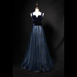 kamahe Elegant Long Lace Up Velvet Tulle Prom Dresses Modest Party Gowns