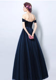 Solvbao Navy Blue Off Shoulder Sweetheart A-line Bridesmaid Dress, Blue Prom Dress Party Dress