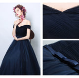 Solvbao Navy Blue Off Shoulder Sweetheart A-line Bridesmaid Dress, Blue Prom Dress Party Dress