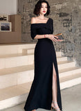 solvbao Black One Shoulder Slit Long Evening Dress, Black Formal Dress Prom Dress