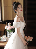 solvbao White Beaded Off Shoulder Tulle Wedding Party Dress, White Formal Dress Evening Dress