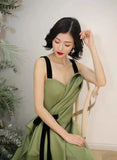 Solvbao Green Satin Straps Long Party Dress, Green Satin Formal Dress Evening Dress