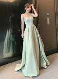 Solvbao Simple Sweetheart Straps Satin Long Party Dress, A-line Satin Green Prom Dress