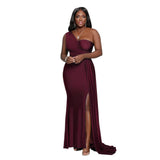 9902 Cross-Border European and American  Sleeveless Shoulder Sexy Tight High Waist Slit Elegant Evening Dress Dress