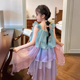 SOLVBAO Girl Mermaid Princess Dress Summer New Children's Clothing Children's Performance Wear Little Girl Rainbow Gradient Dress