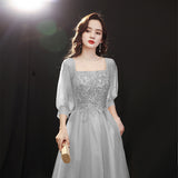 SOLVBAO Banquet Evening Dress  Summer New Gray Simple Sisters Group Party Dress Host Art Exam Performance Dress