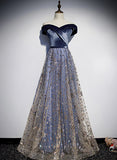 Solvbao Beautiful Blue-Grey Tulle with Velvet Long Prom Dress,Bridesmaid Dress