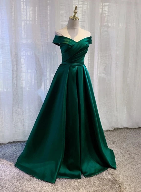 Solvbao Green Satin Long Sweetheart Junior Prom Dress, Elegant Evening Dress