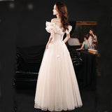 SOLVBAO Evening Dress Women's Elegant Art Exam Banquet Host Tulle Tutu Dress Graduation Season Niche Sisters Bridesmaid Dress