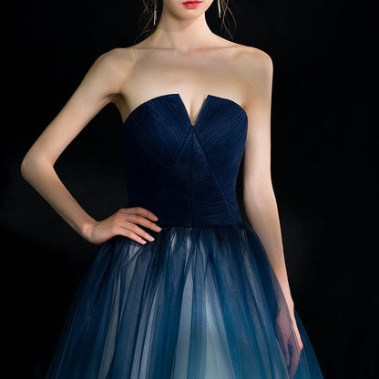 Solvbao Beautiful Blue Gradient Tulle Formal Dress, Floor Length Blue and White Party Dress