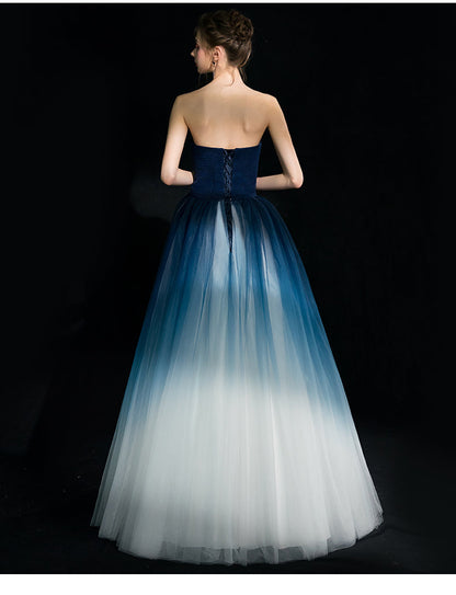 Solvbao Beautiful Blue Gradient Tulle Formal Dress, Floor Length Blue and White Party Dress