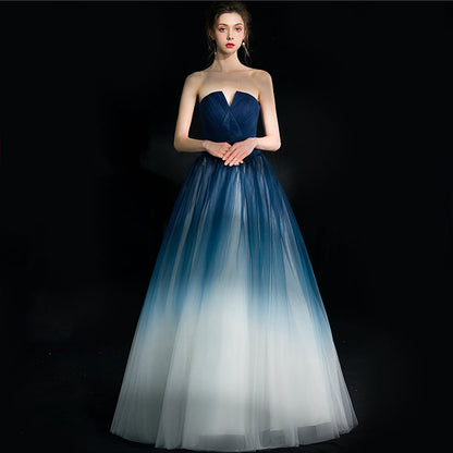 Solvbao Beautiful Blue Gradient Tulle Formal Dress, Floor Length Blue and White Party Dress