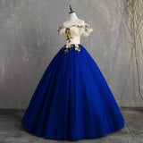 Solvbao Glam Champagne and Tulle Long Evening Prom Dress, Off Shoulder Sweet 16 Gown