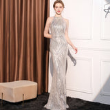 SOLVBAO Evening Dress Women's Elegant Light Luxury Goddess Fan High-End Noble Lady Banquet Party Long Slim Fishtail Dress