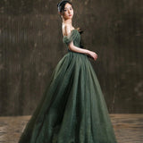 Solvbao Dark Green Sweetheart Off Shoulder Long Formal Gown, Green Sweet 16 Dresses