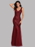 SOLVBAO New Evening Dress plus Size V-neck Mermaid Sequined Sexy Gown Formal Prom Party Maxi Dress for Women