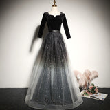 Solvbao Beautiful Tulle with Velvet Long Sleeves Prom Dress, New Style Bridesmaid Dress