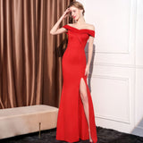 SOLVBAO Evening Dress Female Bride Toast Dress off-Shoulder Slim-Fit Slimming Temperament Ladies Banquet Dinner Long Fish Tail Skirt