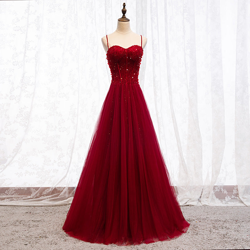 SOLVBAO Bridal Toast Dress  New Summer Red Slip Engagement Light Yarn Long Wedding Banquet Evening Dress