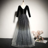 Solvbao Beautiful Tulle with Velvet Long Sleeves Prom Dress, New Style Bridesmaid Dress