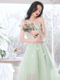 Solvbao Light Mint Green Flowers Beautiful Long Tulle Party Dress, Light Green Formal Dress Evening Dress