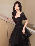 SOLVBAO Black Evening Dress Short Sleeve Banquet Temperament  New Elegant Host Student Adult Ceremony Dress Female Summer