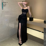 SOLVBAO Seaside Holiday Dress Desert Photography Travel Show Thin Black Tube Top Dress Sexy Slit Strap Dress