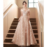 SOLVBAO Evening Dress Women's off-Shoulder Light Luxury Minority High-End Senior Sense Graduation 18-Year-Old Girl Pink Princess Dress Adult Gift