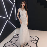 SOLVBAO Evening Dress for Women  New Champagne Banquet Noble Temperament Host Long Fish Tail Party Dress Slim Fit