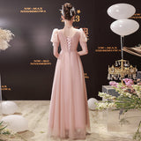 SOLVBAO Lotus Root Pink Long Banquet Evening Dress Women's Summer Birthday Party Dress Dress Temperament Student Art Exam Performance Clothing