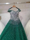 Solvbao Sparkle Sequins Off Shoulder Tulle Long Prom Dress, Beautiful Sweet 16 Gown