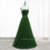 solvbao Green Beaded Tulle Sweetheart Tulle A-line Prom Dreess, Green Formal Dress Long Evening Dress