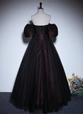 solvbao A-line Black and Red Lace Long Party Dress, Black and Red Prom Dress