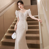 SOLVBAO Fishtail Evening Dress for Women  Summer New  Entry Lux Sequined Niche Wedding Dress Annual Meeting Dinner Dress