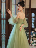 Solvbao Light Green Tulle Simple Sweetheart Party Dresses, Green Long Prom Dresses