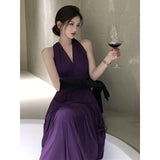 SOLVBAO High-End Birthday Party Dress Elegant Socialite Long Engagement Dress Sexy Backless Purple Halter Dress