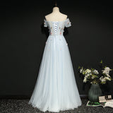 solvbao Light Blue Off Shoulder A-line Flower Party Dress, New Prom Dress