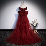 SOLVBAO Wine Red Fishtail Evening Dress for Women Bel Canto Solo Vocal Music Art Test Toast Annual Meeting Host off-Shoulder Light Wedding Dress