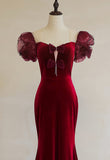 Solvbao Wine Red Mermaid Long Party Dress with Bow, Wine Red Evening Dress Prom Dress