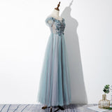 Solvbao Green Tulle Lace Applique Off Shoulder Party Dress, A-line Long Formal Dress