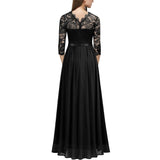 SOLVBAO Evening Dress European Station Chiffon Patchwork Dress round Neck Lace Long Dress Evening Dress Women's Clothing