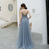 SOLVBAO Blue Sling Deep V-neck Evening Dress Mori Fresh Dreamy Temperament Dress Socialite Birthday Banquet Dress