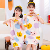 SOLVBAO Summer Girls' Nightdress Pure Cotton Children's Thin Short Sleeve Pajamas Air Conditioning Clothes Girls' Big Children Parent-Child Mother-Daughter Matching Outfit Wholesale