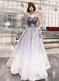 solvbao A-line Blue Tulle Long Party Dress with Lace-up, Blue Evening Dress Prom Dress